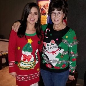 No Boundaries Festive Cat Sweater - Red and Green